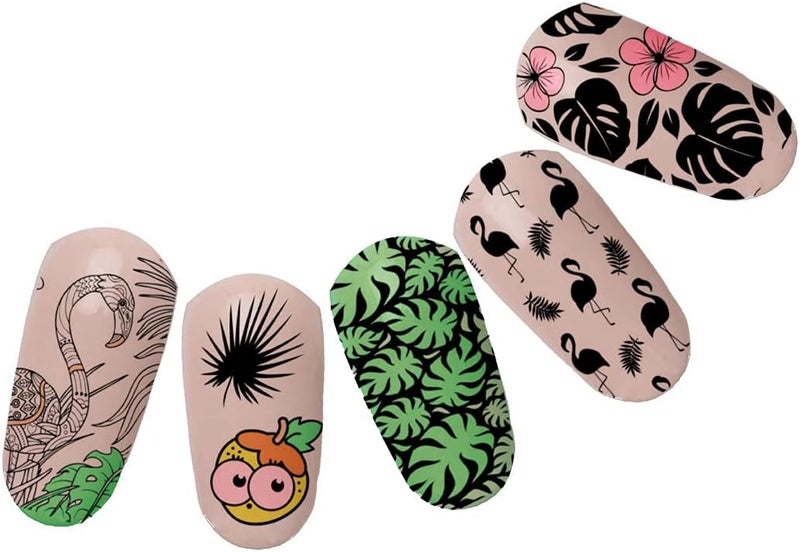 Mezerdoo 1Pcs Flamingo Palm Tree Stamping Plate Cute Bird Leaves Summer Theme Stamp Template Tropical Design Overprint Nail Stamp Stencils Large Rectangle Stainless Steel Nail Stamping Plates - Image 4