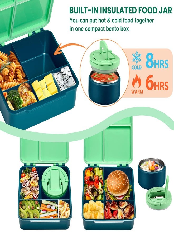BABHAMNESS Bento Lunch Box with 8oz Soup Thermo,Kids Leakproof Lunch Food Containers with 4 Compartment,Kids Thermo Insulated Hot Food Jar and Lunch Bag for School,Trvael-Green - Image 2