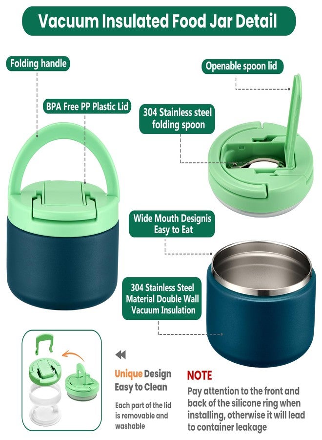 BABHAMNESS Bento Lunch Box with 8oz Soup Thermo,Kids Leakproof Lunch Food Containers with 4 Compartment,Kids Thermo Insulated Hot Food Jar and Lunch Bag for School,Trvael-Green - Image 5