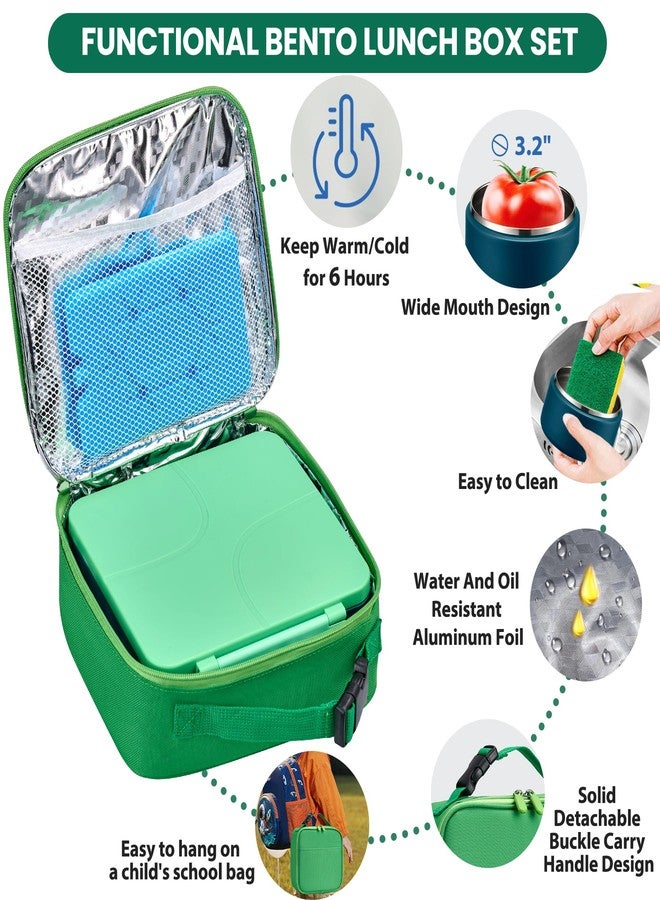 BABHAMNESS Bento Lunch Box with 8oz Soup Thermo,Kids Leakproof Lunch Food Containers with 4 Compartment,Kids Thermo Insulated Hot Food Jar and Lunch Bag for School,Trvael-Green - Image 3