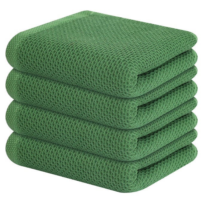 100 COTTON WAFFLE WEAVE KITCHEN TOWELS 4PACK SUPER SOFT AND ABSORBENT DISH TOWELS FOR DRYING DISHES KITCHEN HAND TOWELS 13 IN X 28 IN GRASS GREEN