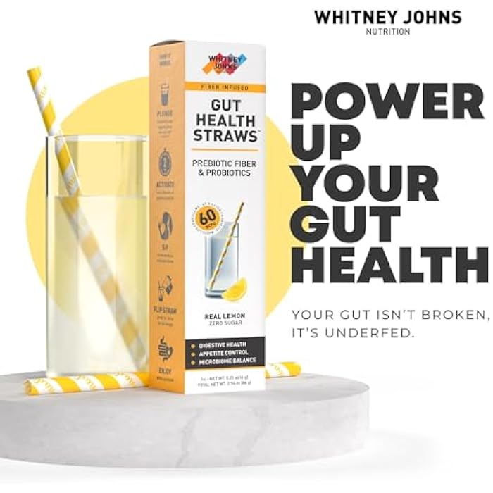 Whitney Johns Gut Straws with Probiotics for Digestive Health – 60 Billion CFUs – Supports Gut Health & Nutrient Absorption – Fiber Infused Drinking Straws with Prebiotics, Lemon Flavor, 14 Count - Image 3