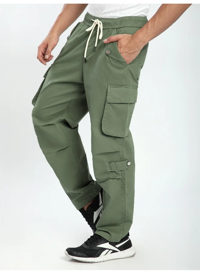 بيونغ Pale Olive Pleated Elasticated Cargo Pants