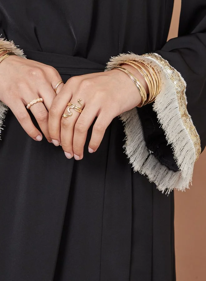 Styli A-Line Crepe Jalabiya with Tassle & Sequin Trim
