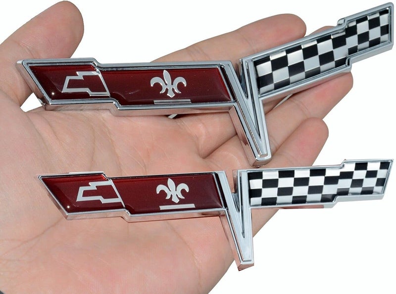 Pair Set 1980 Corvette C3 Front Nose Emblem and Rear Deck Gas Lid 3D Door Deck Crossed Flags Badge Replacement - Image 1
