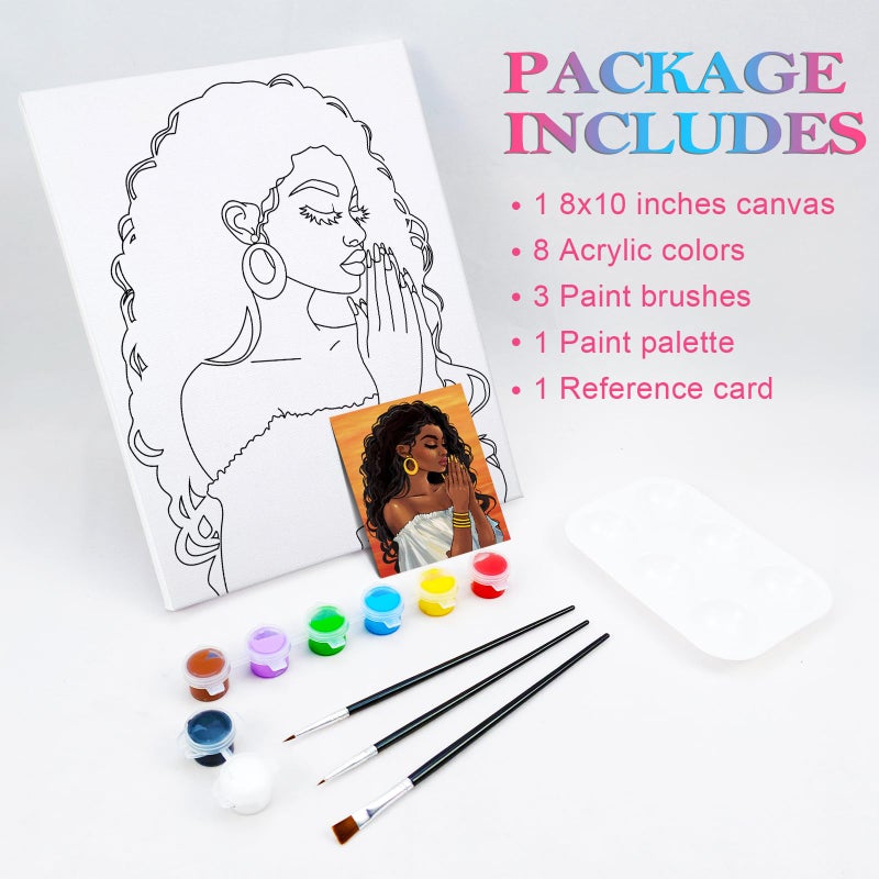 Nuberlic 8X10 Pre Drawn Canvas To Paint For Adults Sip And Paint Party Prayer Girl Blasian Lady Afro Americans Woman Christams Birthday Gift Painting Kits Diy - Image 5