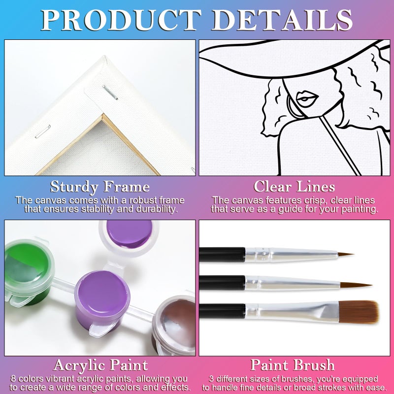 Nuberlic 8X10 Pre Drawn Canvas To Paint For Adults Sip And Paint Party Prayer Girl Blasian Lady Afro Americans Woman Christams Birthday Gift Painting Kits Diy - Image 4