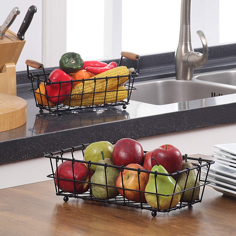 SunnyPoint 2-Tier Rectangle Countertop Fruit  Bread Wire Basket (Black  Metal) - Image 4