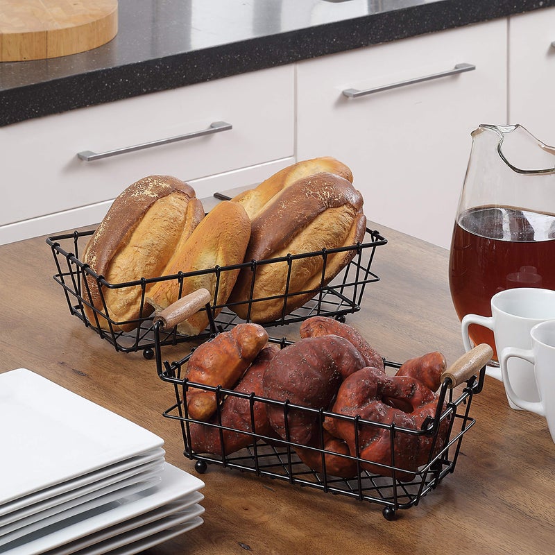 SunnyPoint 2-Tier Rectangle Countertop Fruit  Bread Wire Basket (Black  Metal) - Image 5
