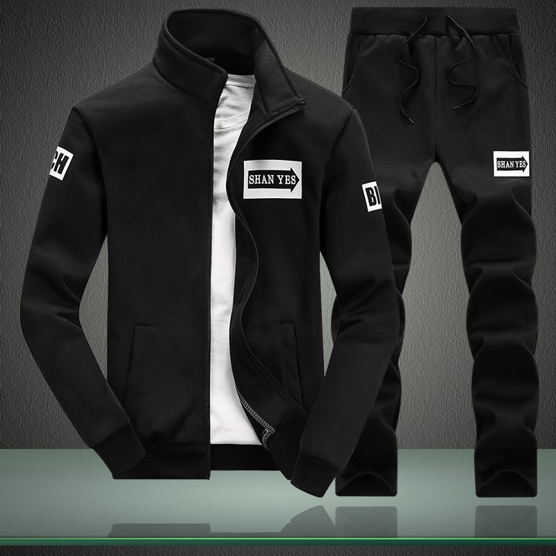 Spring and Autumn New Mens Sweatshirt suit Korean Slim-fit Long-sleeved Sweatshirt suit Student Sports Leisure suit Trendy Black. - Image 1