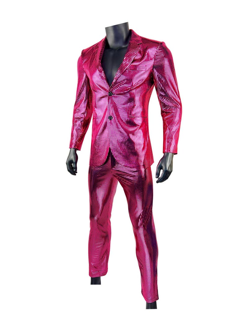 Nawgut Sequin Blazer Metallic Slim Suit 2 Piece Set Disco Prom Shiny Outfit Wedding Party Banquet Fashion Jacket Pant for Mens Adult-XX-Large - Image 2