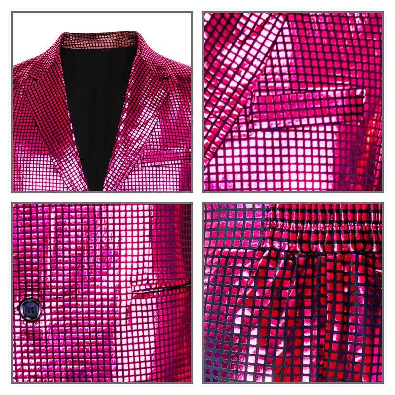 Nawgut Sequin Blazer Metallic Slim Suit 2 Piece Set Disco Prom Shiny Outfit Wedding Party Banquet Fashion Jacket Pant for Mens Adult-XX-Large - Image 4