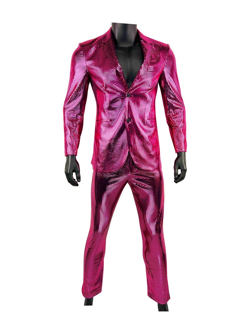 Nawgut Sequin Blazer Metallic Slim Suit 2 Piece Set Disco Prom Shiny Outfit Wedding Party Banquet Fashion Jacket Pant for Mens Adult-XX-Large - Image 3