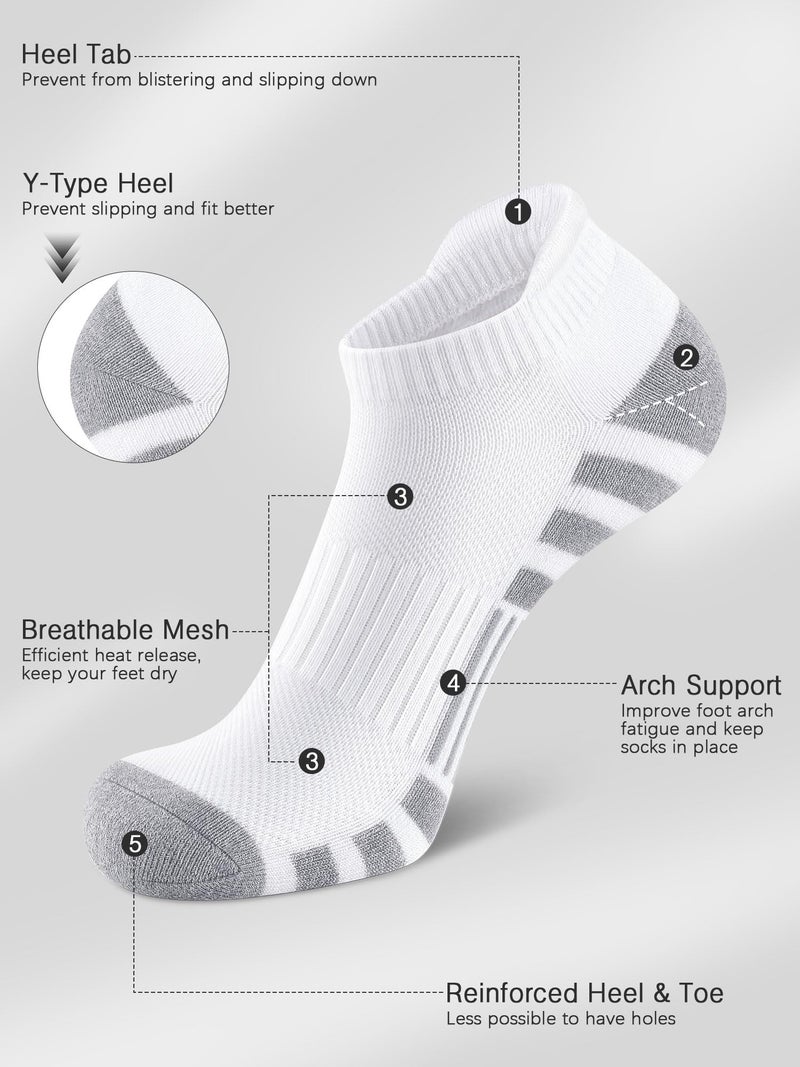 Airacker Athletic Running Ankle Cotton Socks, Low Cut Cushioned Performance Anti-Blister Tab Sports Socks for Men Women 6 Pairs - Image 4