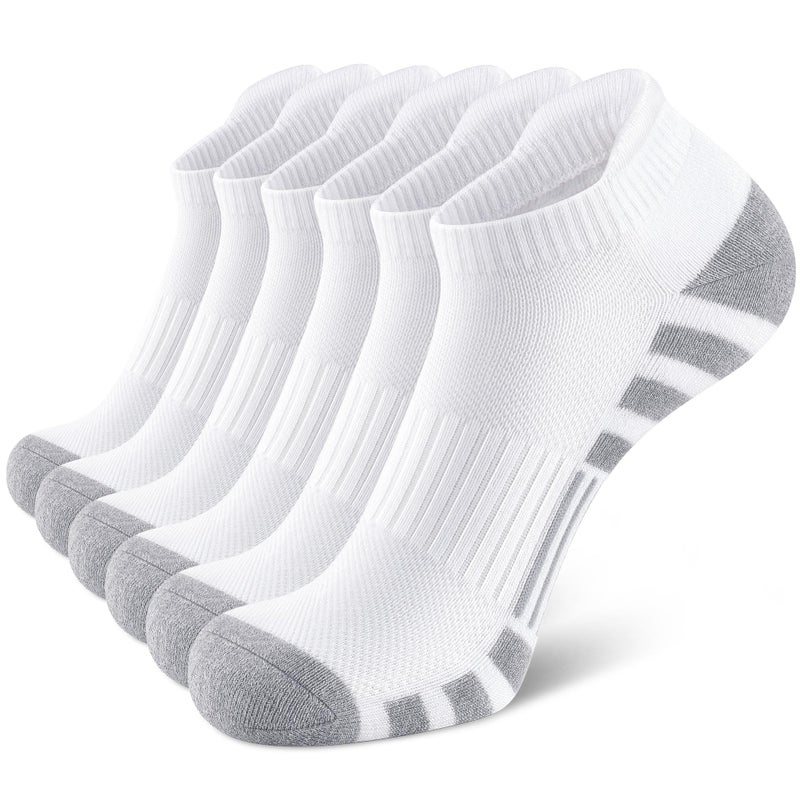 Airacker Athletic Running Ankle Cotton Socks, Low Cut Cushioned Performance Anti-Blister Tab Sports Socks for Men Women 6 Pairs - Image 1