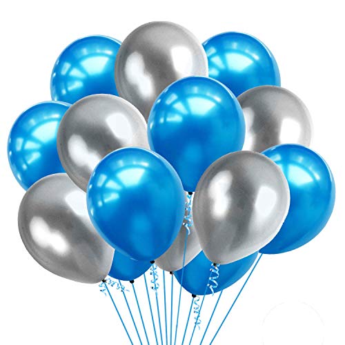HEMITO Premium Metallic Latex Balloons Pack of 50 Blue and Silver Balloons for Decoration (Blue, Silver, Pack of 50) - Image 1