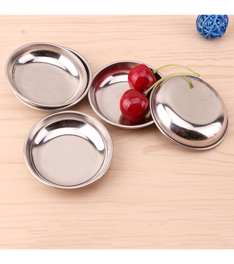 5pcs Stainless Steel Round Mini Plates Small Dipping Sauce Dishes Flat Bottomed Seasoning Plates Durable Easy Clean Ideal for Kitchens Restaurants - Image 4