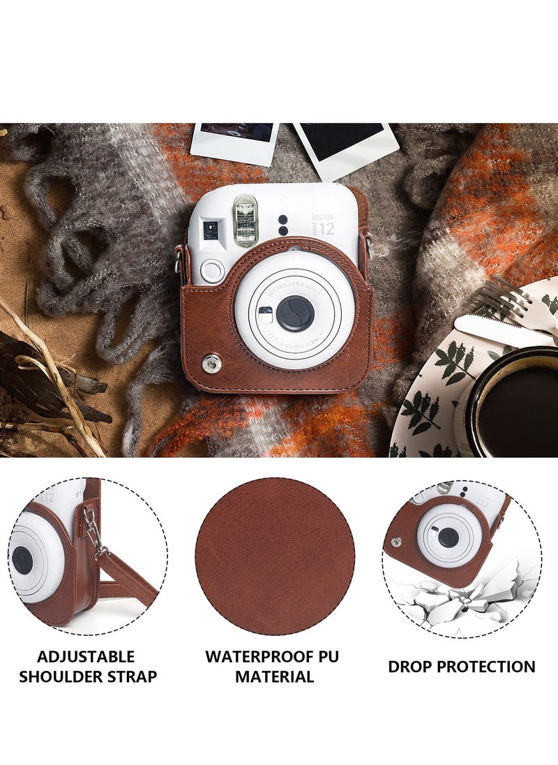 Generic Case for Fujifilm Instax Mini 12 Camera Protective PU Leather Bag Cover with Adjustable Shoulder Strap and Mini Photo Album 64 Pockets (Vintage Brown)  - Image 2