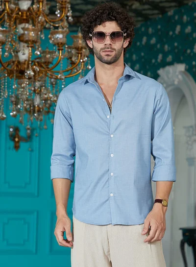كامبوس سوترا Men's Powder Blue Solid Button Shirt