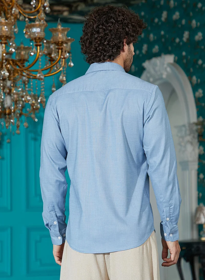 Campus Sutra Men's Powder Blue Solid Button Shirt