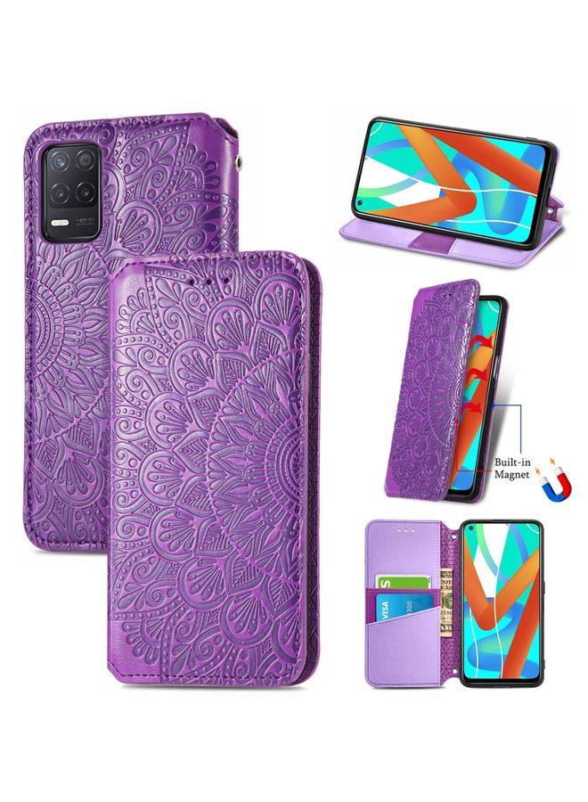 BGM Case Cover For Realme V13 Blooming Mandala Embossed Pattern Magnetic Horizontal Flip Leather Case with Holder & Card Slots & Wallet Purple
