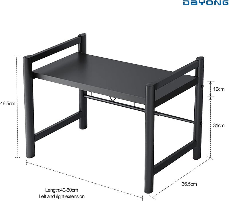 DAYONG Microwave Oven Rack,Expandable Horizontal Extension Microwave Shelf Toaster Oven Stand Rice Cooker Stand Kitchen Counter Top Organizer 2-tier with 6 Hooks - Image 2