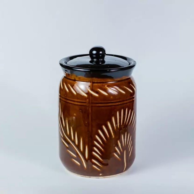 CERAMIC HANDMADE PICKLE JAR SET WITH LID DINING TABLE PICKLES CONTAINERS KUTTING JARS 1000ML BROWN 1000ML JAR PACKOF 1