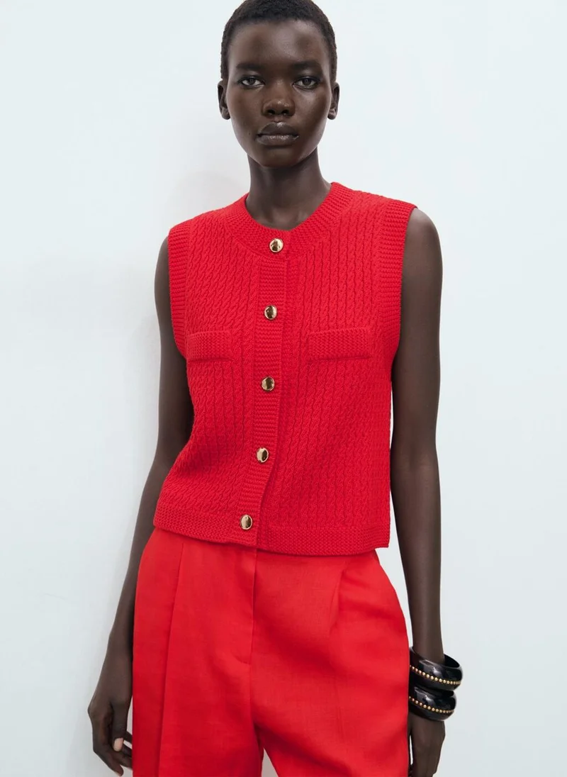 مانجو Chunky-Knit Waistcoat With Buttons