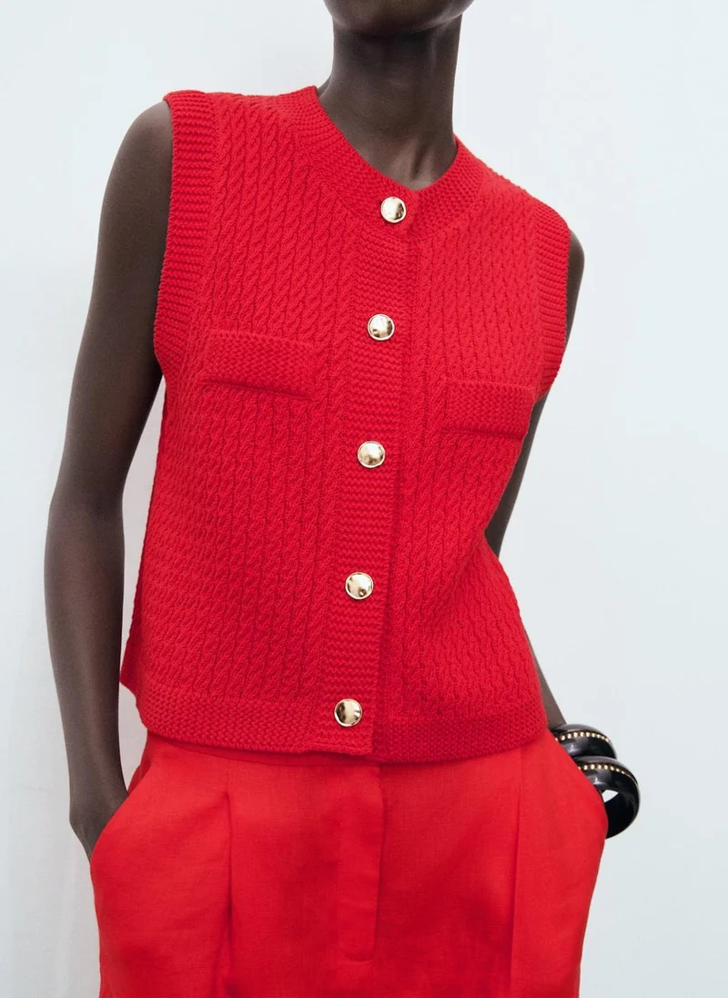 MANGO Chunky-Knit Waistcoat With Buttons