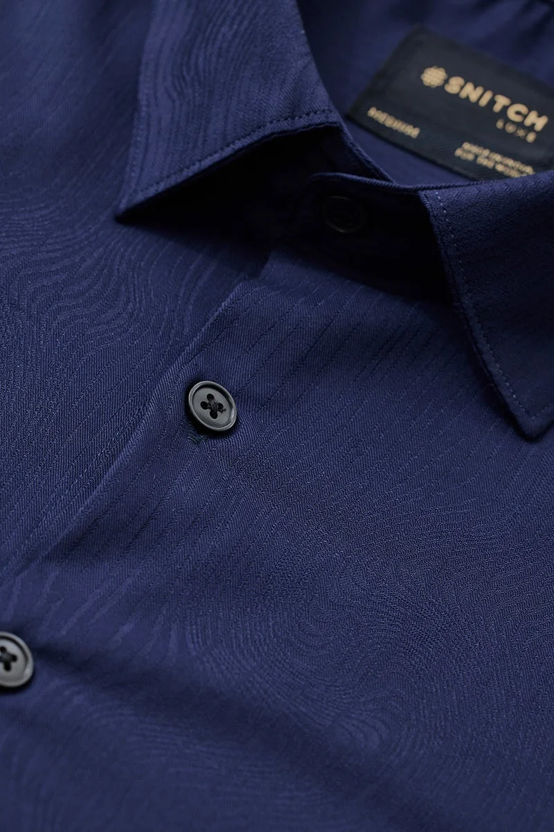 SNITCH Navy Solid Long Sleeve Slim Fit Luxe Shirt