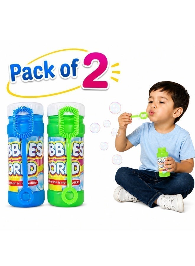 Pack of 2 Bubble Toy for Kids – Bubble Bottles with Wand, Non-Toxic Bubble Solution, Outdoor Bubble Maker for Toddlers, Boys & Girls, Summer Party Favors, Portable Bubble Blowing Set, Multi-Colour - Image 1
