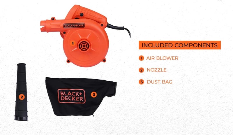 بلاك اند ديكر منفاخ/مكنسة كهربائية من BLACK+DECKER، بقوة 530 واط، وسرعة دوران 16000 دورة في الدقيقة، مع كيس تجميع، وظيفة مزدوجة، للمنزل والحديقة، مدمج وخفيف الوزن، سهل التخزين، برتقالي/أسود - BDB530-B5 - Image 4