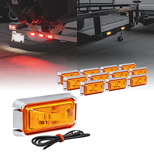 ONLINE LED STORE TRUE MODS 12pc 2.5" Amber LED Trailer Marker Light w/Chrome Bezel [DOT FMVSS 108] [SAE P2PC] [Surface Mount] [Waterproof IP67] Side Marker Lights for Trailer Truck - Image 1