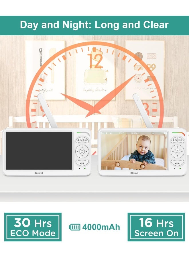 Blemil Baby Monitor, Video Baby Monitor with 2 Cameras and Audio, 6 IPS Large Split Screen Pan/Tilt/Zoom, Video Monitor with Clear Night Vision and Duration - Image 5