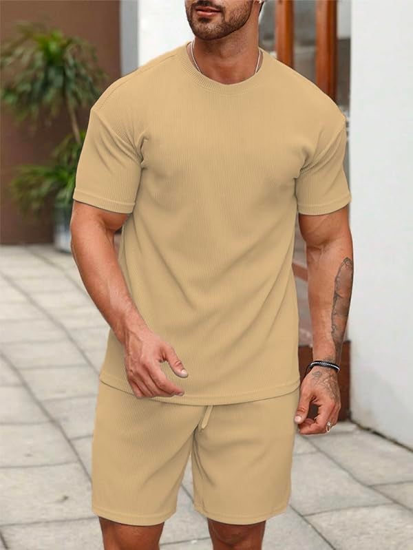 SMOWKLY Men's Premium Hosiery Cotton Blend Pyjama Set || Stylish Round Neck T-Shirt and Shorts || Casual Night Suit Wear Set for Man (1524_CRM_3XL) - Image 2