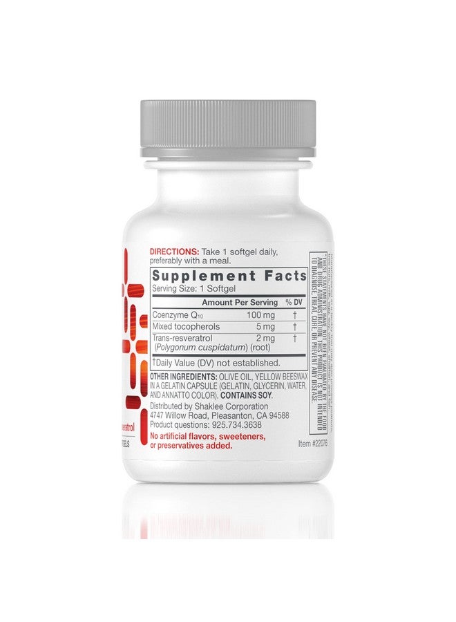 Shaklee Coqheart With Qtrol Coq10 Transresveratrol And Tocopherols For Heart 30 Softgels - Image 3