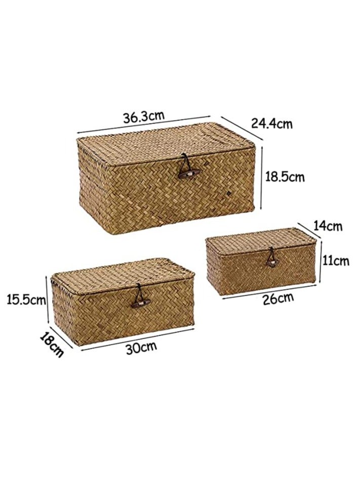 HOME TASTE TOMSUN Wicker Storage Baskets with Lids Natural Seagrass Rattan Woven Organizer Boxes Shelf Baskets for Shelves Organizing - Image 2