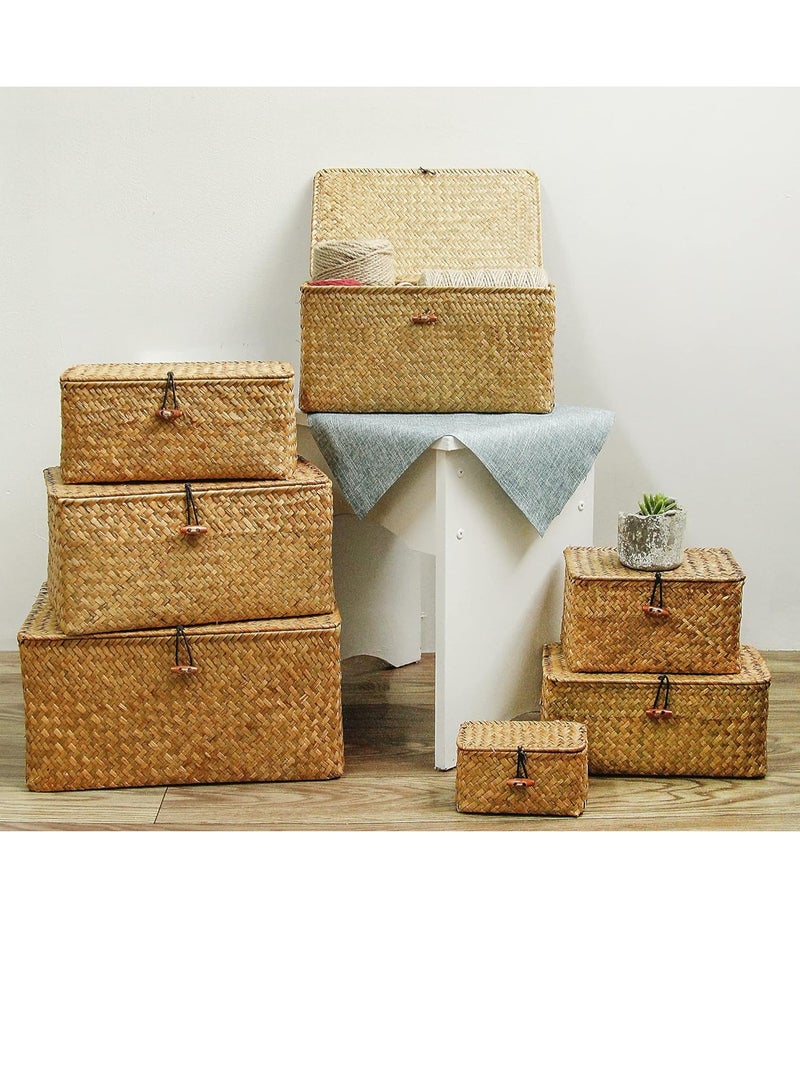 HOME TASTE TOMSUN Wicker Storage Baskets with Lids Natural Seagrass Rattan Woven Organizer Boxes Shelf Baskets for Shelves Organizing - Image 4
