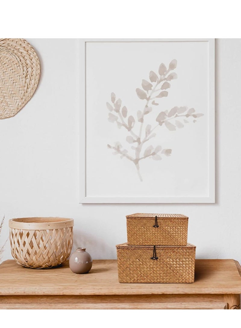 HOME TASTE TOMSUN Wicker Storage Baskets with Lids Natural Seagrass Rattan Woven Organizer Boxes Shelf Baskets for Shelves Organizing - Image 5