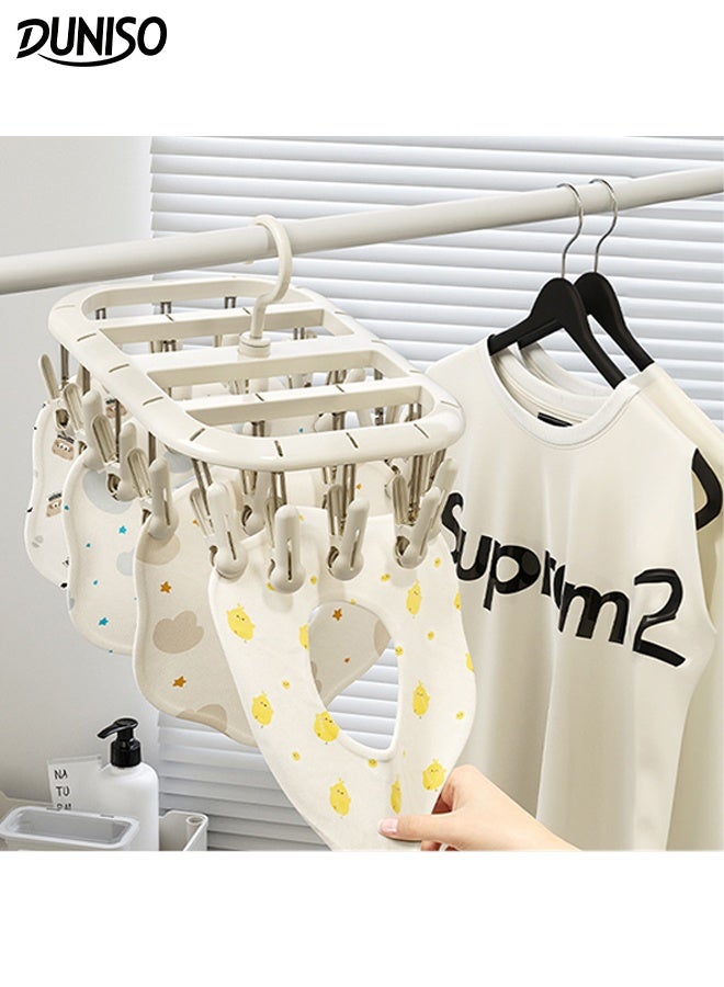 DUNISO Foldable Sock Dryer Hanger Plastic Durable Sock Dryer with 20 Strong Clips Space-Saving Rustproof Windproof Sock Hanger Multi-Functional Rotary Wind-sock Dryer Hanger for Shoe Insoles, Socks, Underwear, Baby Clothes - Image 1