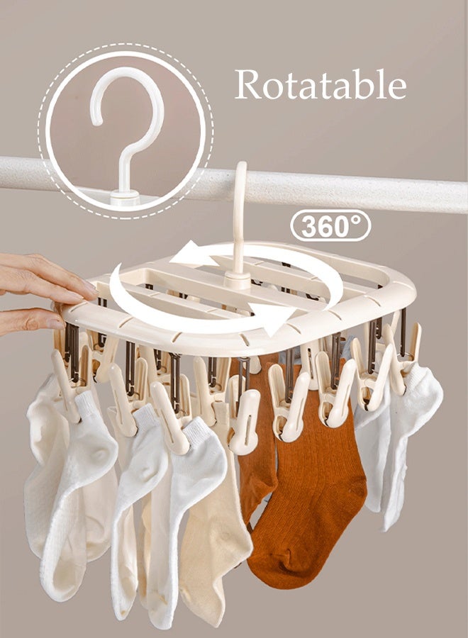 DUNISO Foldable Sock Dryer Hanger Plastic Durable Sock Dryer with 20 Strong Clips Space-Saving Rustproof Windproof Sock Hanger Multi-Functional Rotary Wind-sock Dryer Hanger for Shoe Insoles, Socks, Underwear, Baby Clothes - Image 3