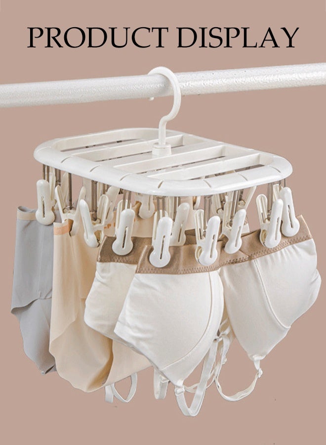 DUNISO Foldable Sock Dryer Hanger Plastic Durable Sock Dryer with 20 Strong Clips Space-Saving Rustproof Windproof Sock Hanger Multi-Functional Rotary Wind-sock Dryer Hanger for Shoe Insoles, Socks, Underwear, Baby Clothes - Image 2