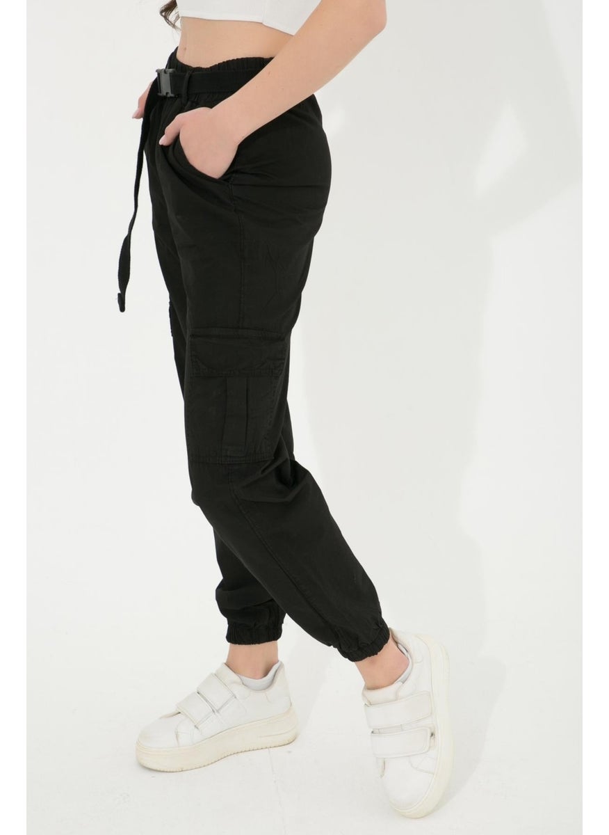 Tena Women's Black Elastic Waist Belt Cargo Pocket Pants  - Image 3