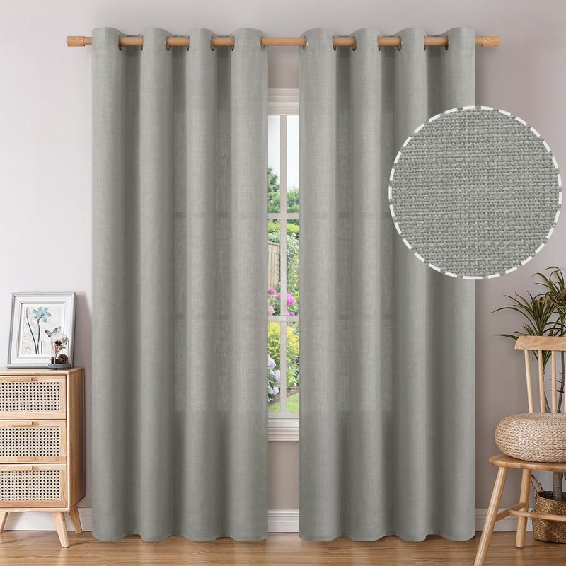 BGment بجلات فو ، ستائر الكتان 90 بوصة مجموعة طويلة من 2 لوحات غرفة المعيشة ستائر طويلة الخيش مصطاد ضوء سميك تصفية الخصوصية معالجات نافذة جروميت 52 x 90 بوصة - Image 1