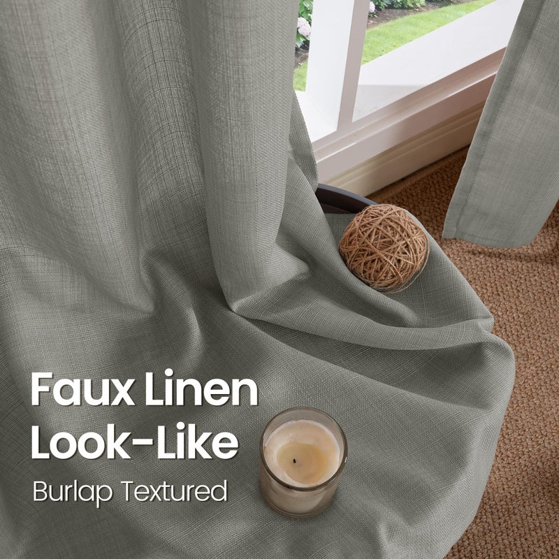 BGment بجلات فو ، ستائر الكتان 90 بوصة مجموعة طويلة من 2 لوحات غرفة المعيشة ستائر طويلة الخيش مصطاد ضوء سميك تصفية الخصوصية معالجات نافذة جروميت 52 x 90 بوصة - Image 4