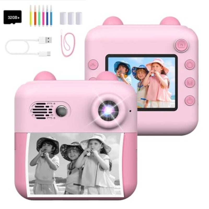 Camera with Instant Print, Instant Camera for 3 Rolls of Print Paper and 5 Colored Pens and DIY, Birthday Gifts for Boys and Girls Age 3-12 Years Old - Image 1