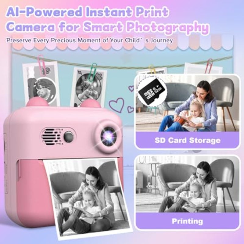 Camera with Instant Print, Instant Camera for 3 Rolls of Print Paper and 5 Colored Pens and DIY, Birthday Gifts for Boys and Girls Age 3-12 Years Old - Image 3