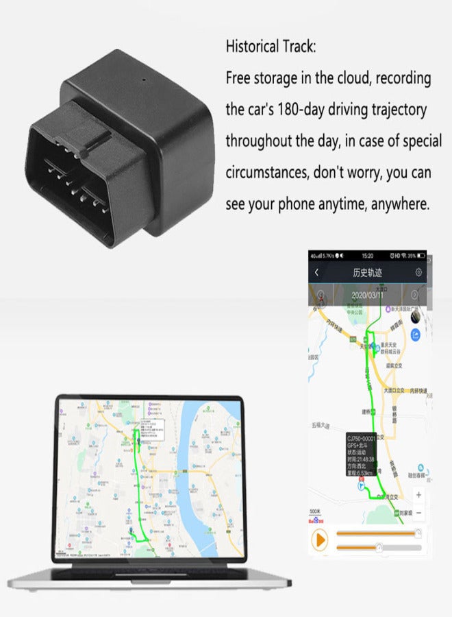 جهاز تتبع GPS للسيارة بمنفذ OBD، تنبيهات فورية ضد السرقة، جهاز تحديد موقع صغير للمركبات مع خاصية السياج الجغرافي، وظيفة إنذار الإزاحة/السرعة الزائدة/الاهتزاز للسيارات والشاحنات وسيارات الدفع الرباعي والقوارب - Image 2