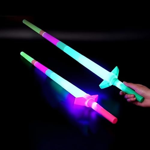 MeeTo LED Light Glowing Sword in Dark Flashing Foldable Sword Stick Light Toys for Kids, Led Talwar Light for Dancing, Fun, Entertainment, Baby, Boys and Girls Gift (2) - Image 1