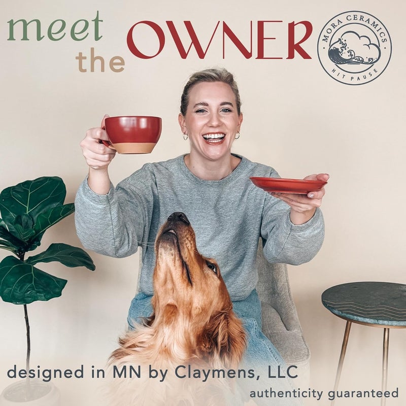 Mora Ceramic Latte Art Mug With Saucer  105 oz Round Bottom For Perfect Pours  Cafe Cups for Cappuccino Espresso Coffee Tea etc  Porcelain Set for Baristas Great Gift  Crimson Red - Image 3